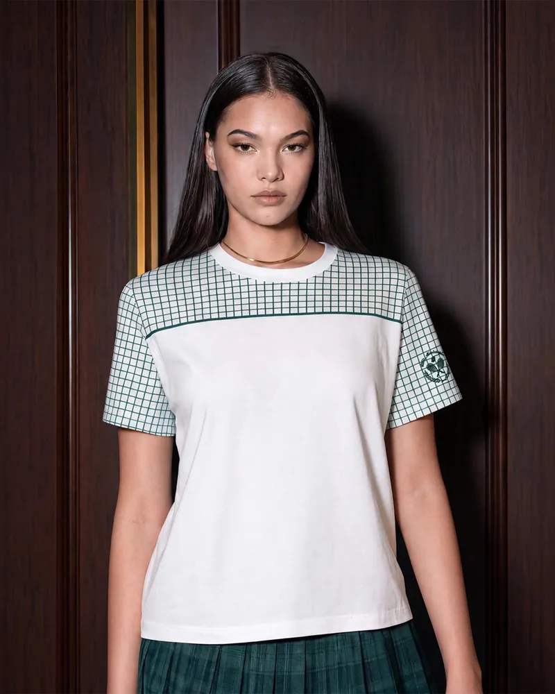 Courtline Checkered Colour Block Tee - Star White